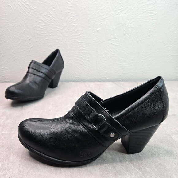 B.O.C. Comfort Shooties Leather Black Chunky Block Heel Western Preppy Shoe Boot - Picture 1 of 12